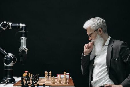 Ai Innovation - Elderly Man Thinking while Looking at a Chessboard