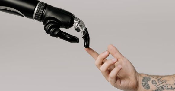 Ai Revolution - Bionic Hand and Human Hand Finger Pointing
