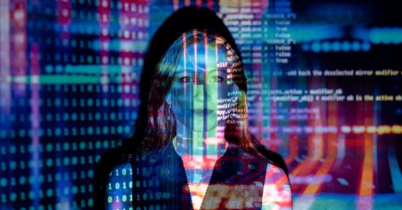 Ai Revolution - Code Projected Over Woman